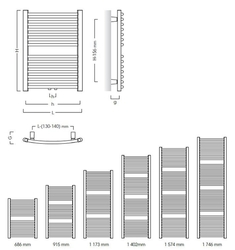 Koupelnový radiátor OMEGA R, Rozměr radiátoru - 600 × 1173 mm, výkon 637 W, Připojení radiátoru - Spodní připojení, Radiátory - Barevné provedení - Bílá