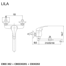 MEREO Dřezová nástěnná baterie, Lila, 150 mm, s ramínkem plochým rovným 250 mm, chrom (CBEE30201)