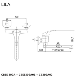MEREO Dřezová nástěnná baterie, Lila, 100 mm, s ramínkem plochým rovným 250 mm, chrom (CBEE302A01)