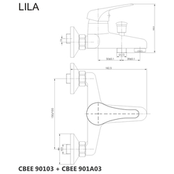 MEREO Vanová nástěnná baterie, Lila, 100 mm, bez příslušenství, chrom (CBEE901A03)