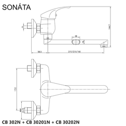 MEREO Dřezová nástěnná baterie, Sonáta, 150 mm, s ramínkem plochým rovným 250 mm, chrom (CB30201N)