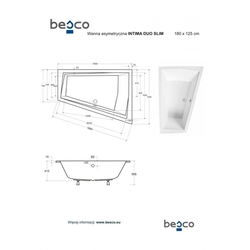 Asymetrická vana INTIMA DUO SLIM, Nožičky k vaně - S nožičkami, Rozměr vany - 180 × 125 cm, Způsob provedení - Pravé