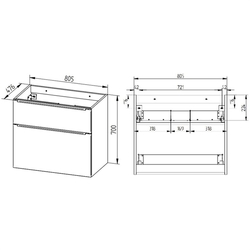 MEREO Mailo, koupelnová skříňka s keramickým umyvadlem, dub, 2 zásuvky, 810x580x458 mm (CN521)