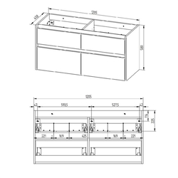 MEREO Opto, koupelnová skříňka s keramickým umyvadlem, dub, 4 zásuvky, 1210x580x458 mm (CN923)