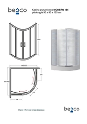 Čtvrtkruhový sprchový kout MODERN 165, BARVA rámu - Chrom/Leštěný hliník (ALU), Rozměr A - 80 cm, Rozměr B - 80 cm, Rozměr C - 165 cm, Směr zavírání - Univerzální Levé / Pravé, Výplň - Frost bezpečnostní sklo - 6 mm