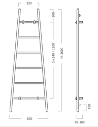 Elektrický sušák ESCADA 2, Barva radiátoru - Černá matná, Rozměr radiátoru - 600 x 1600 mm, výkon 160 W