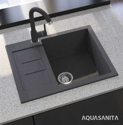 Granitový dřez s krátkým odkapem AQUASANITA TESA 620.5E, barva alumetallic