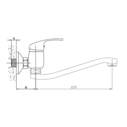 AQUALINE 35 nástěnná baterie, ramínko ploché zvýšené, 220 mm, chrom