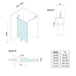 BRUCKNER SPITZA sprchová zastěna WALK-IN, 800mm (750.080.1)