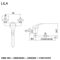 MEREO Dřezová nástěnná baterie, Lila, 150 mm, s ramínkem plochým rovným 180 mm, chrom (CBEE30205)