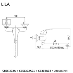 MEREO Dřezová nástěnná baterie, Lila, 100 mm, s ramínkem plochým rovným 180 mm, chrom (CBEE302A05)