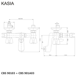 MEREO Vanová nástěnná baterie, Kasia, 100 mm, bez příslušenství, chrom (CBS901A03)