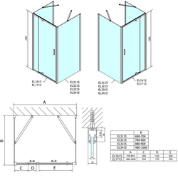 EASY LINE třístěnný sprchový kout 800-900x700mm, pivot dveře, L/P varianta, čiré sklo