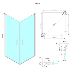 GELCO LORO čtvercový sprchový kout 900x900 mm, rohový vstup (GN4990-01)