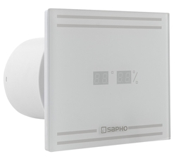 SAPHO GLASS koupelnový ventilátor axiální s LED displejem, 8W, potrubí 100mm, bílá (GS103)