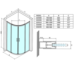 SIGMA SIMPLY čtvrtkruhová sprchová zástěna 900x900 mm, R550, čiré sklo