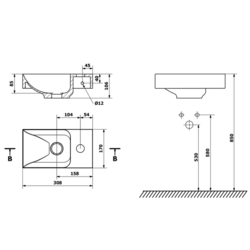 SAPHO PICCOLINO betonové umývátko 30,8x10x17cm, baterie vpravo, antracit (PK30516)