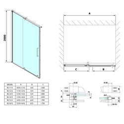 POLYSAN ROLLS LINE sprchové dveře 1100mm, výška 2000mm, čiré sklo (RL1115)