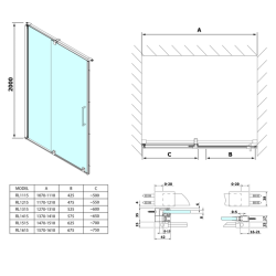 POLYSAN ROLLS LINE sprchové dveře 1400mm, výška 2000mm, čiré sklo (RL1415)